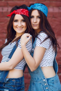 Close up portrait of twins girls