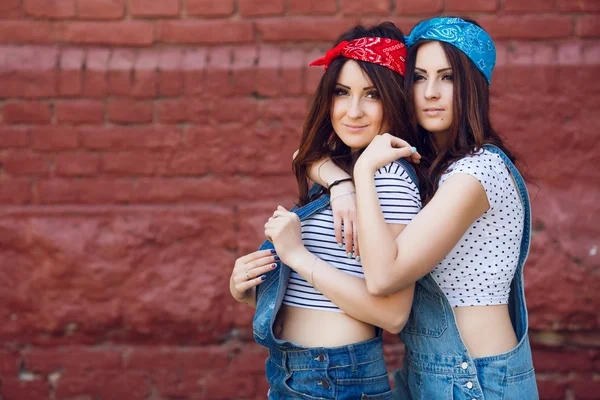 Happy young twins girls hugging. — Stockfoto