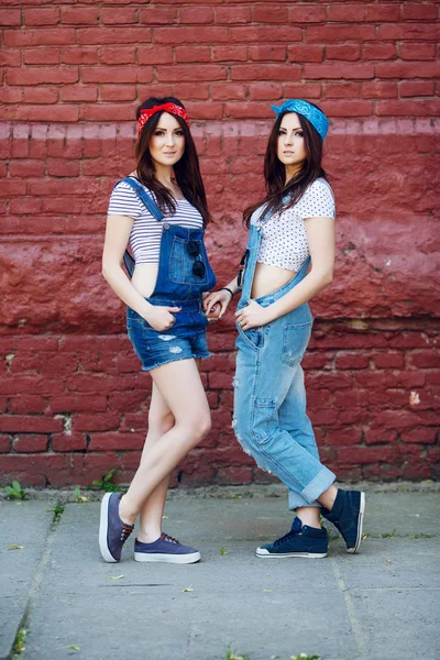 Brunette twins girls — Stock Photo, Image