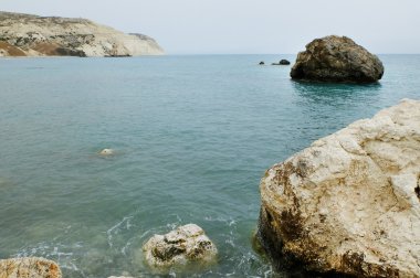 Taş kayalar çamurlu denizde duruyorsun