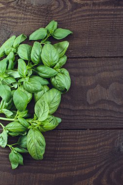 Ahşap zemin üzerine yeşil fesleğen