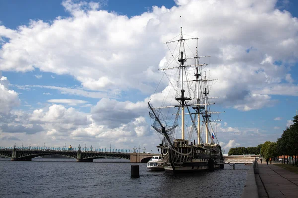 Frigate on the Neva River in St. Petersburg Stock Image
