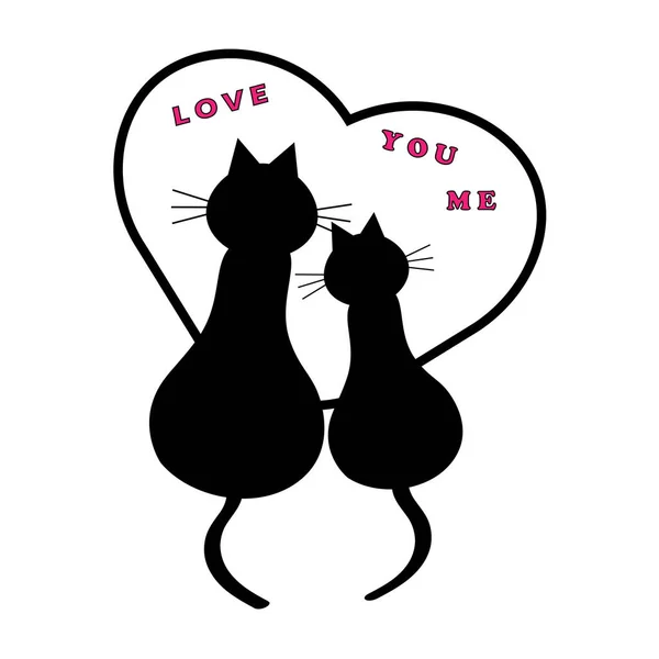 Dos Gatos Negros Enamorados Corazón — Vector de stock