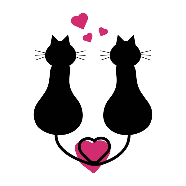 Dos Gatos Negros Enamorados Corazón — Vector de stock