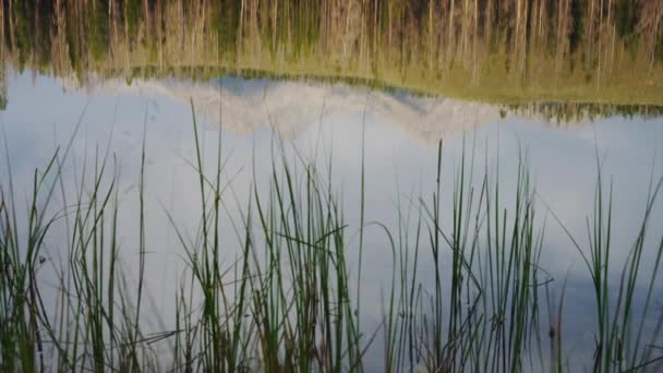 Montañas reflejadas en un lago tranquilo — Vídeos de Stock