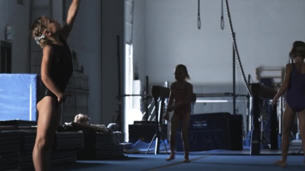 Dívky cvičení v tělocvičně — Stock video