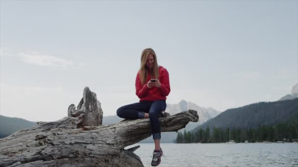 Mujer joven usando el teléfono celular — Vídeos de Stock