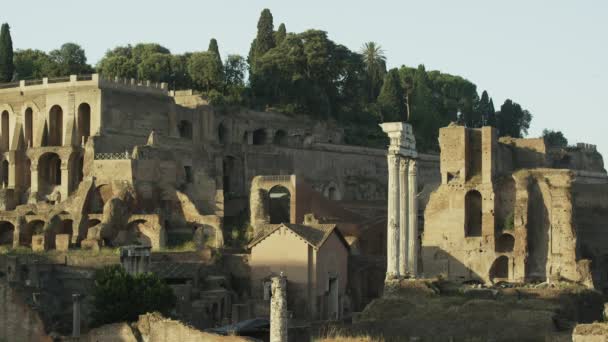 Statue e pilastri in rovine antiche — Video Stock