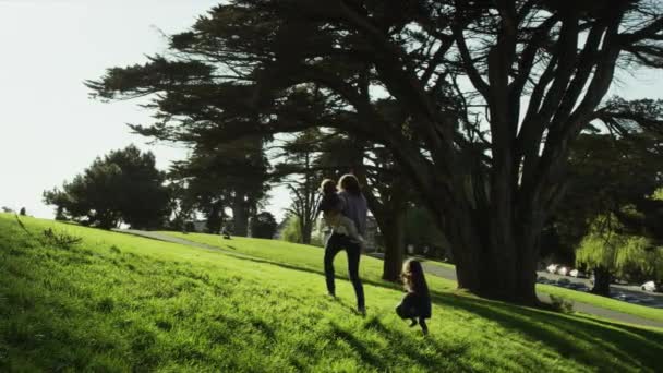 Mutter mit zwei Kindern im Park — Stockvideo