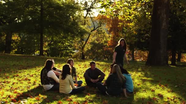 Groep mensen spelen in park — Stockvideo