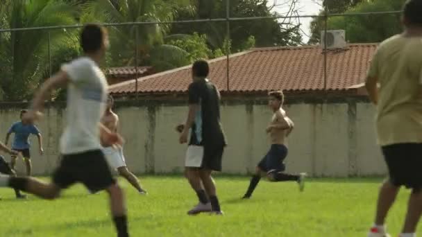 Equipes de futebol que jogam em campo — Vídeo de Stock