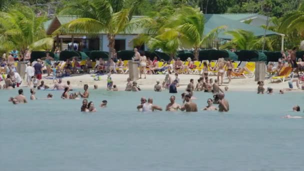 Люди наслаждаются пляжем и океаном — стоковое видео