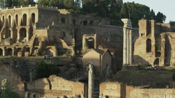 Statues and pillars in ancient ruins — Stock Video