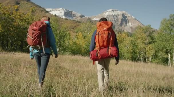 Para pieszą wycieczkę w góry — Wideo stockowe