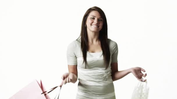 Young woman with shopping bags — Stock Video