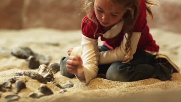 Girl at excavation site in natural history museum — Stock Video