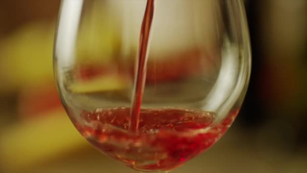 Red wine pouring into wine glass — Stock Video