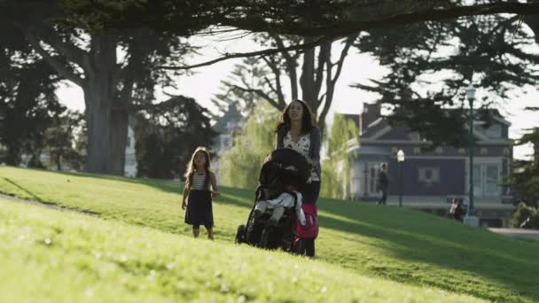 Mutter mit zwei Kindern im Park — Stockvideo