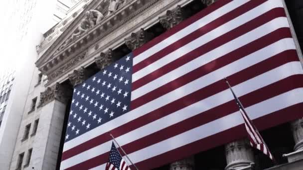 Bandera de Estados Unidos en la Bolsa de Nueva York — Vídeos de Stock