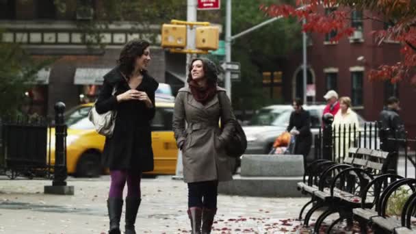 Жінки ходять і розмовляють на вулиці — стокове відео