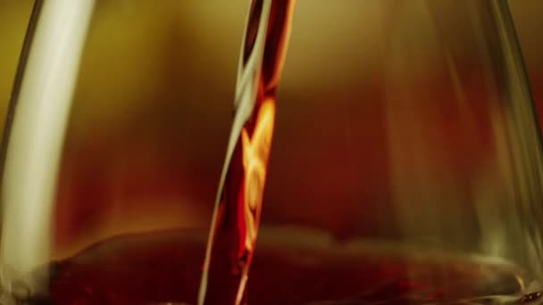 Красное вино, наливаемое в бокал — стоковое видео