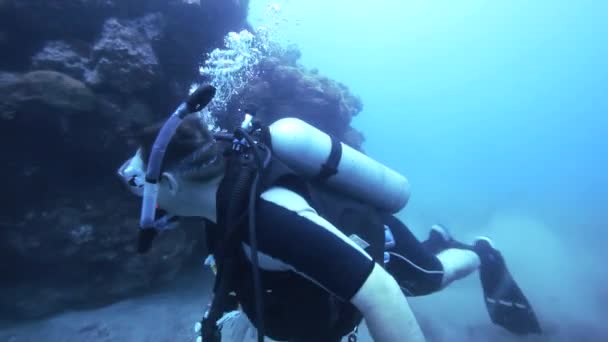 Dykare under vatten — Stockvideo