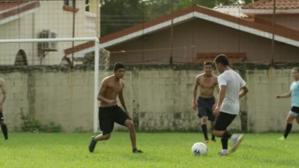 Equipos de fútbol jugando en el campo — Vídeo de stock