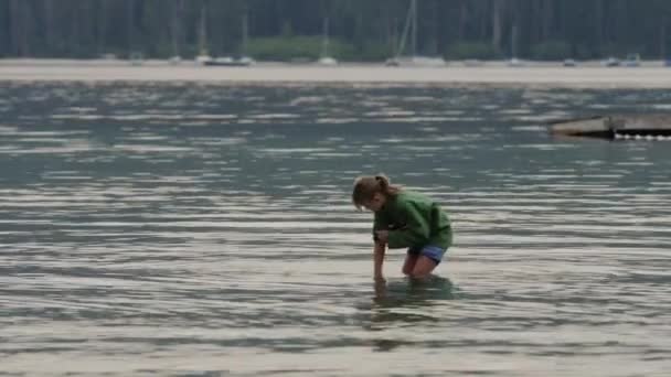 Chica jugando en el lago — Vídeos de Stock