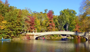 Renkli sonbahar parkında köprü