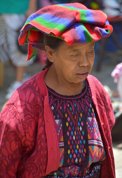 CHICHICASTENANGO GUSTEMALA APRIL 29 2016:  Portrait of a Mayan woman. The Mayan people still make up a majority of the population in Guatemala,