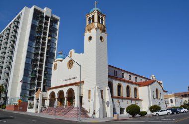 San Diego Ca Usa 08 Nisan 2015: Saint Joseph Katedrali, 1535, Cortez Hill mahallesinde bulunan Katolik katedrali. San Diego Piskoposluğu 'nun merkezi..