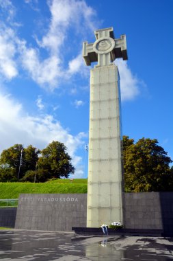 Tallinn, Estonya - 18 Eylül 2015: Bağımsızlık Savaşı Zafer Kolonu Özgürlük Meydanı, Estonya 'da yer almaktadır. 23 Haziran 2009 'da Estonya Bağımsızlık Savaşı anısına açıldı., 