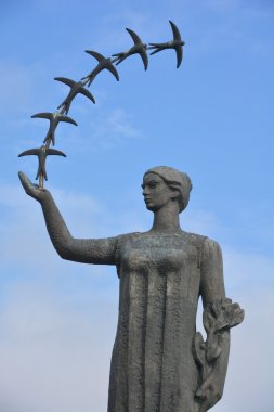 VILNIUS LITHUANIA 09 13 2015: Sculpture First Swallows (Pirmosios kregzdes) was designed by the Lithuanian sculptor Juozas Mikenas and erected in 1964. 