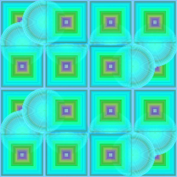 Blur pixel seamless turquoise pattern with circles and squares