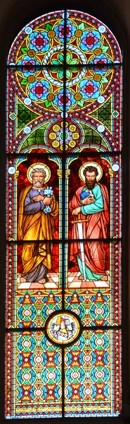 Colorful stained glasses in Lutheran Cathedral in Riga — Stock Photo, Image