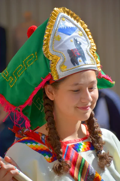 Montreal Quebec Canada August 2015 Peruvian Marinera Dancer Traditional Clothing — 스톡 사진