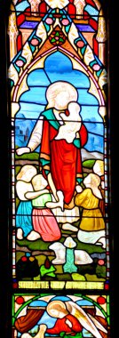 Montreal, Kanada - 14 Ağustos 2015: Lekeli cam pencere, Christ Church Katedrali Montreal, Quebec, Kanada 'da Anglikan Piskoposluğu' nun merkezi olan Anglikan Gotik Diriliş Katedrali.. 