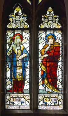 Montreal, Kanada - 14 Ağustos 2015: Lekeli cam pencere, Christ Church Katedrali Montreal, Quebec, Kanada 'da Anglikan Piskoposluğu' nun merkezi olan Anglikan Gotik Diriliş Katedrali.. 