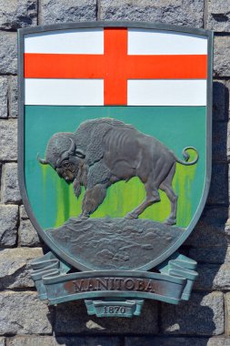 Victoria Bc Canada 22 Haziran 2015: Coat of Arts of Manitoba, Kanada 'nın kuzeybatısında bulunan bir eyalettir. Eyaletin büyük oranda kıtasal bir iklimi, binlerce gölü ve birçok ırmağı vardır.. 