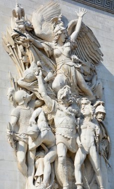 Paris, Fransa 17 Ekim: Triumphal Arch de l Etoile (Arc de Triomphe) detayları. Anıt, Jean Chalgrin tarafından 17 Ekim 2014 tarihinde Paris, Fransa 'da tasarlanmıştır. 