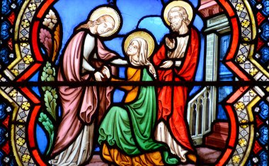 Paris, Fransa - 19 Ekim: Paris, Fransa 'nın Notre Dame katedralindeki lekeli cam pencere, 19 Ekim 2014' te Paris 'in en ünlü simgelerinden biri oldu.. 