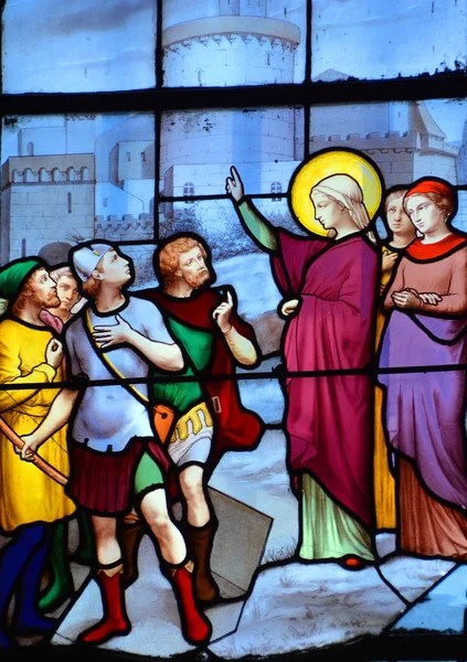 Paris França Outubro 2014 Janela Vidro Manchado Igreja Saint Severin — Fotografia de Stock