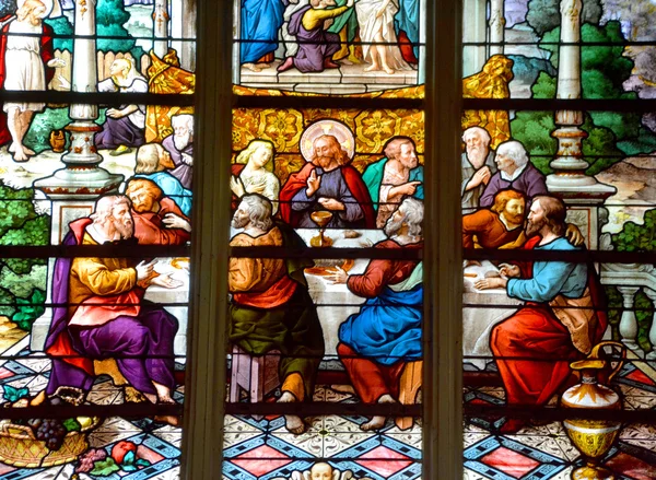 Paris França Outubro 2014 Janela Vidro Manchado Igreja Saint Severin — Fotografia de Stock