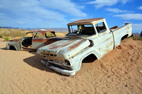 Solitaire Namibia Sept Vehículo Abandonado Cerca Una Estación Servicio Solitaire — Foto de Stock