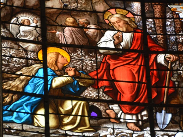 Janela Vidro Manchado Igreja Saint Merri Uma Pequena Igreja Paris — Fotografia de Stock