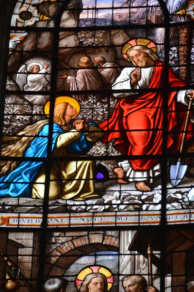 Janela Vidro Manchado Igreja Saint Merri Uma Pequena Igreja Paris — Fotografia de Stock