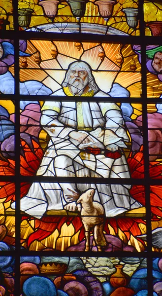 Janela Vidro Manchado Igreja Saint Merri Uma Pequena Igreja Paris — Fotografia de Stock