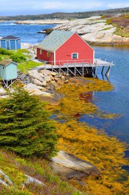 Peggy 's Cove Nova Scotia 6 Haziran: Peggy' s Cove 'daki tipik balıkçı kulübesi 6 Haziran 2014 tarihinde Nova Scotia' daki St. Margarets Körfezi 'nin doğu kıyısında yer alan küçük bir kırsal topluluk..