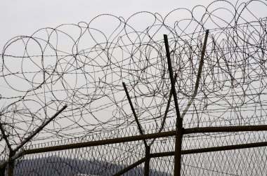 Paju Güney Kore April5: Dmz çitleri, Kore Arındırılmış Bölgesi Kore Yarımadası boyunca 5 Nisan 2013 tarihinde Güney Kore 'de yapılan bir arazi şerididir.