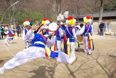 SEOUL SOUTH KOREA APRIL 7: Participant a the Equestrian Feats act, a short acrobatic horseback routine executed by a team of seven self-trained athletes on april 7 2013 in Seoul South Korea